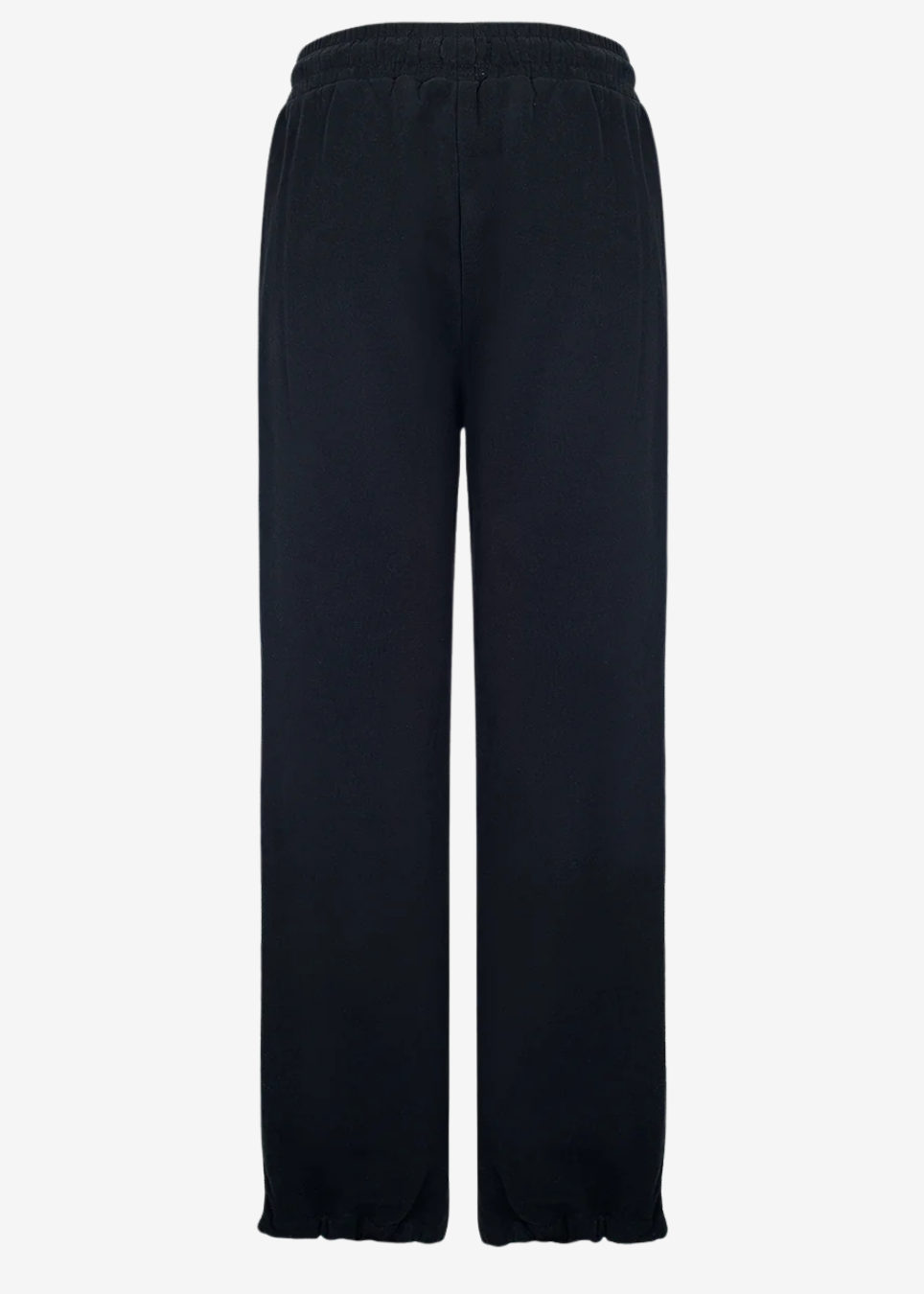 Black wide-leg cropped pants with an elastic waistband, shown against a plain white background.