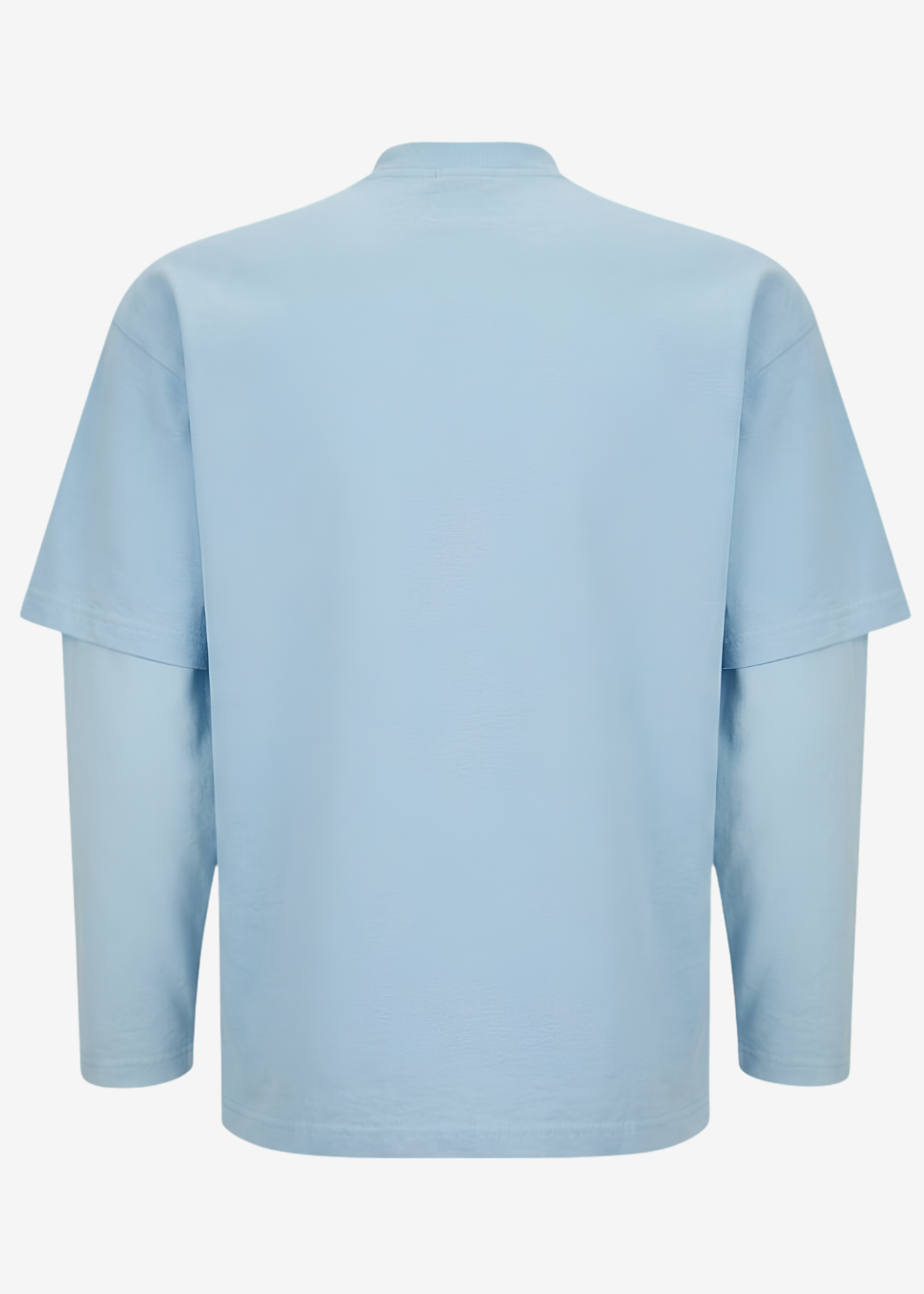 A light blue long-sleeve t-shirt shown from the back, displayed on a clean white background.