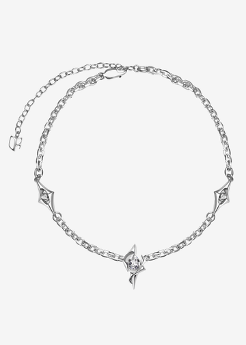 A silver chain anklet featuring three stylized, pointed star-like charms and an adjustable lobster clasp, displayed on a light gray background.
