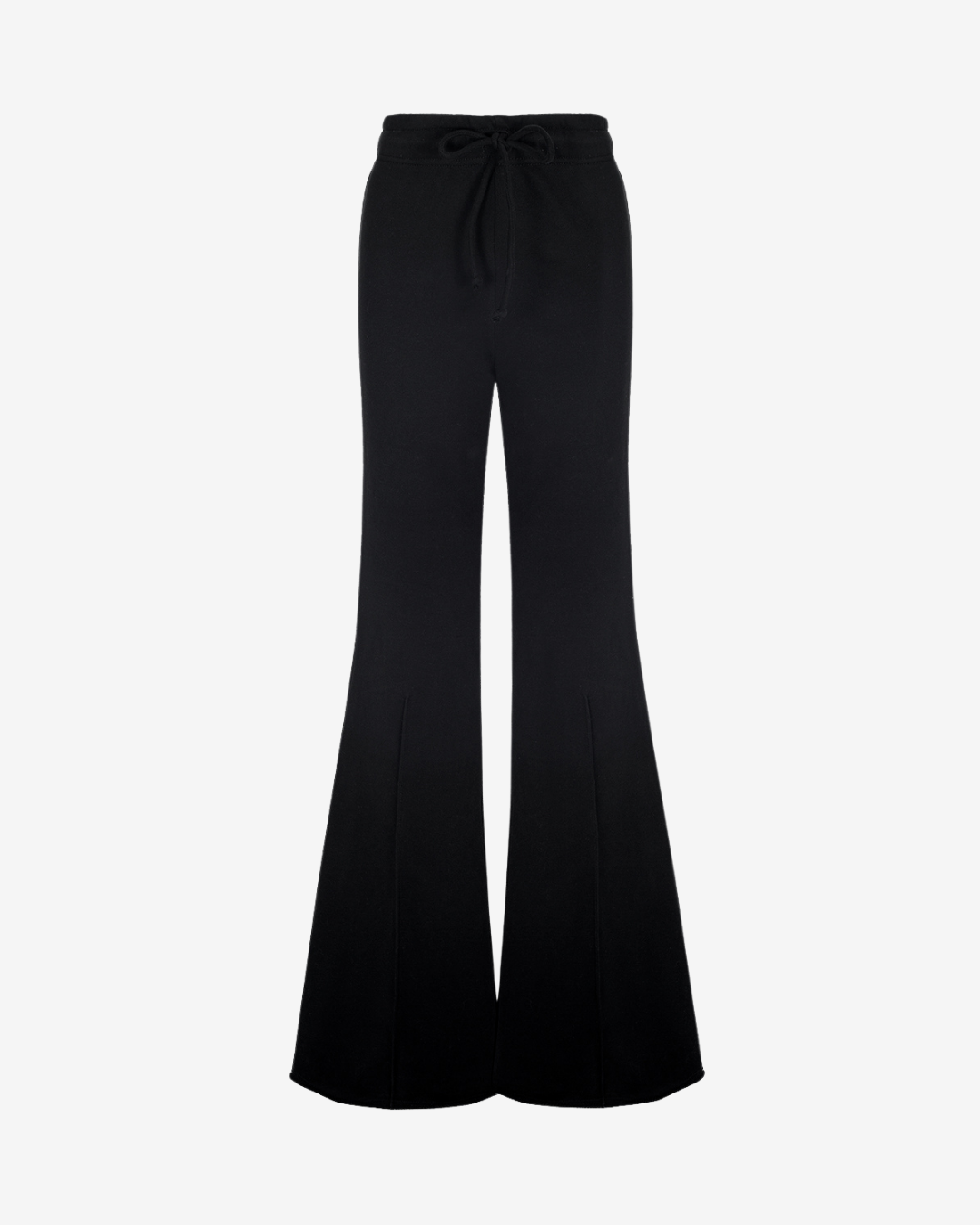 Black wide-leg pants with a drawstring waist, shown on a light gray background.