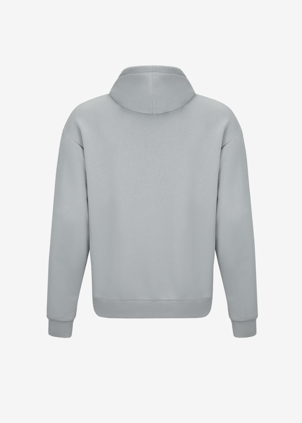 A light gray hoodie shown from the back set against a plain white background.