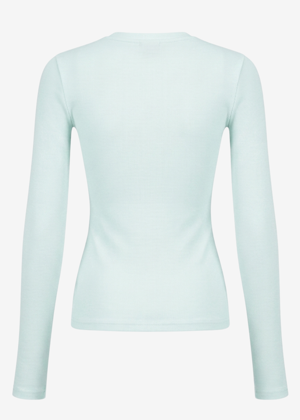 A white long-sleeve crewneck top shown from the back, displayed on a clean white background.