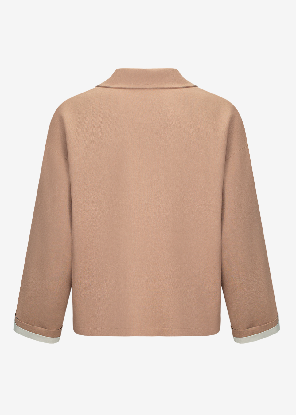 A long-sleeve collared jacket in a dusty rose or mauve color, shown from the back against a clean white background.