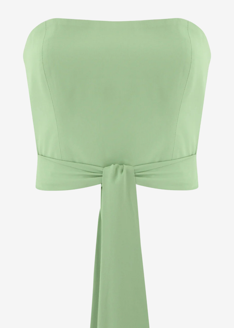 A light mint green strapless bandeau top with a matching tie belt at the waist, shown against a plain white background.